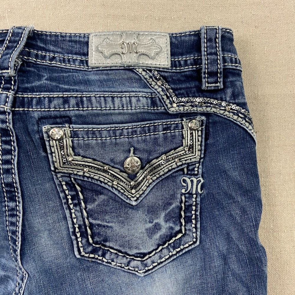 Miss Me Chloe Bootcut Jeans Womens 32 Blue Embellished Rhinestone Flap Pocket